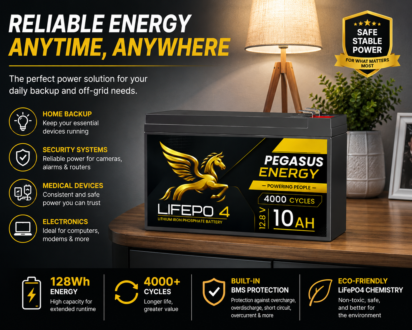 Pegasus Energy 12.8V 10Ah LiFePO4 Deep Cycle Battery